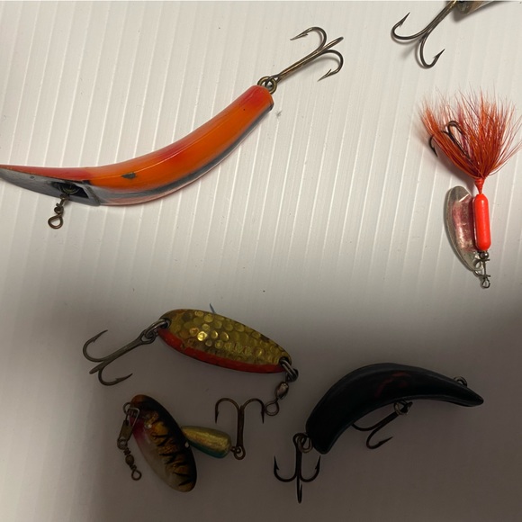 Antique fishing lures, Heddon in package, Krocodile, BENO, wonder lure.With case - Picture 8 of 11